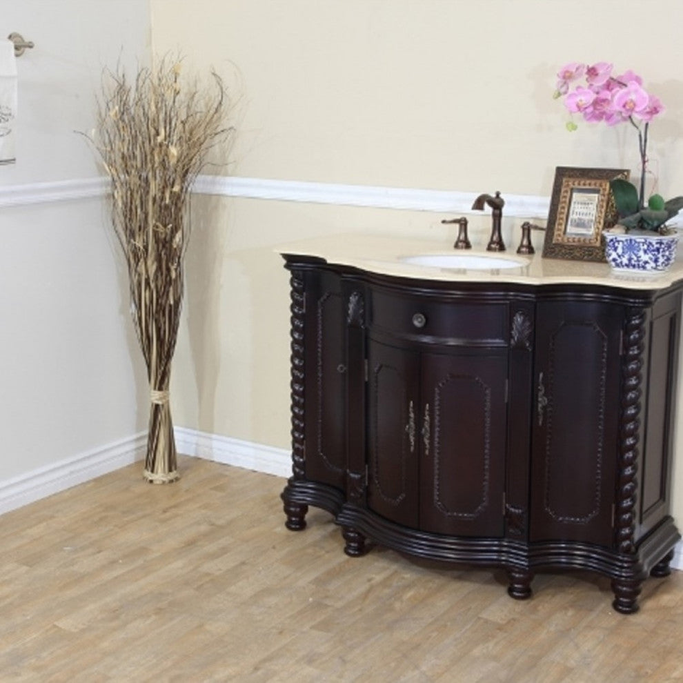 48" Single Sink Vanity-Wood-Dark Mahogany-Creama Marfil