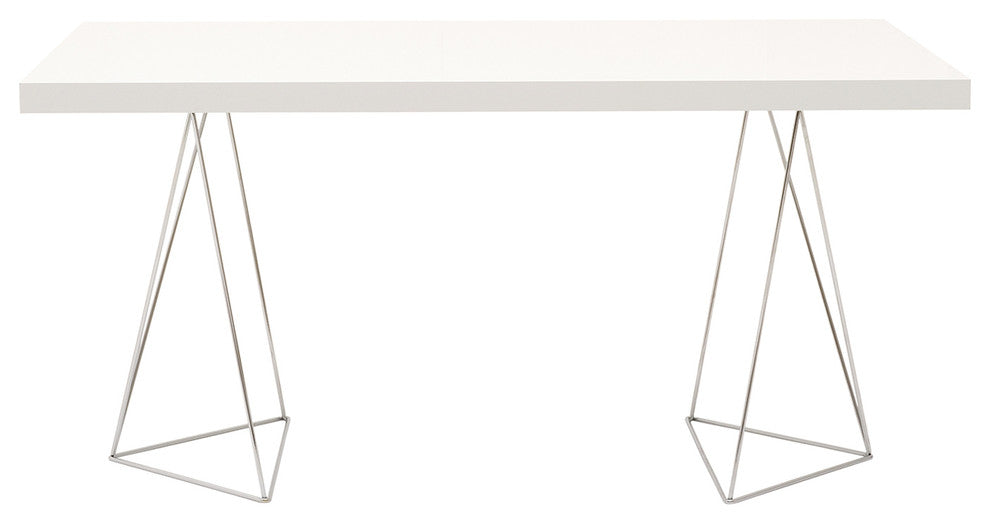Contemporary Wire Leg Home Office Desk, White/Chrome