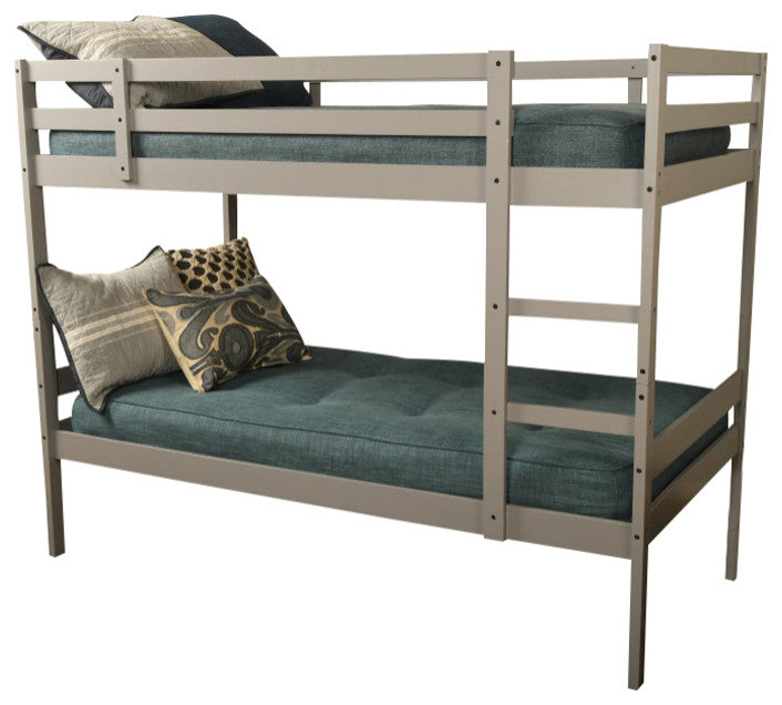 Sydney Twin over Twin Bunk Bed, Light Gray With Linen Aqua Mattresses