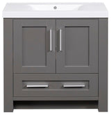 36" Vanity, Slate Gray Finish With White Cultured Top, Basin