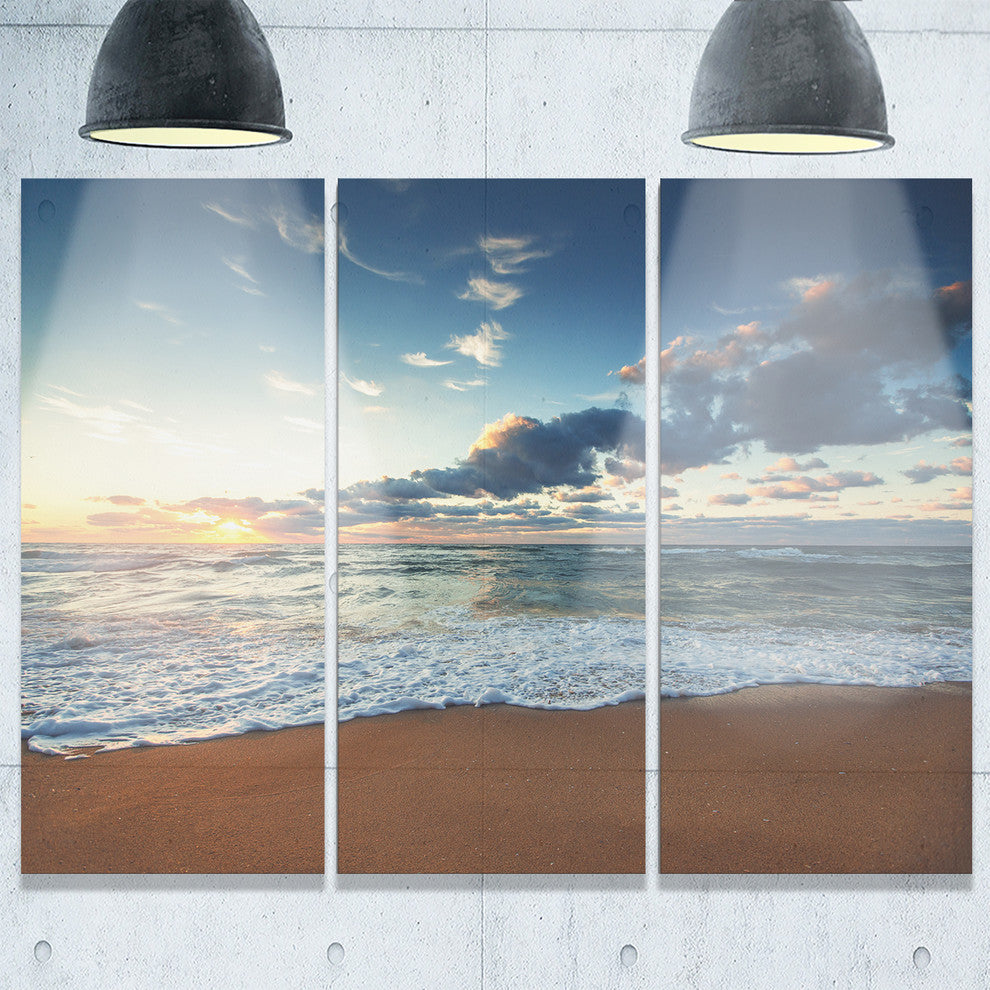 "Sunrise and Glowing Waves in Ocean" Metal Wall Art, 3 Panels, 36"x28"
