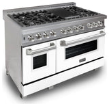 ZLINE 48 Dual Fuel Range With Griddle and White Matte Door