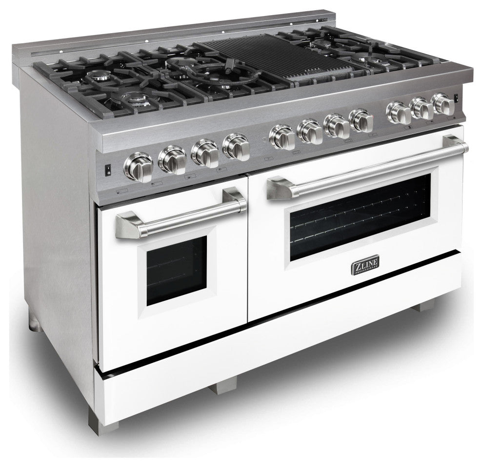 ZLINE 48 Dual Fuel Range With Griddle and White Matte Door
