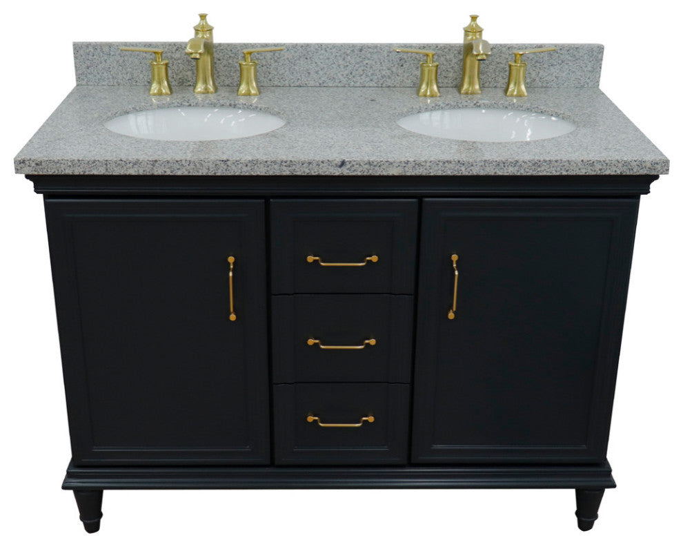 49" Double Vanity, Dark Gray Finish With Gray Granite And Oval Sink