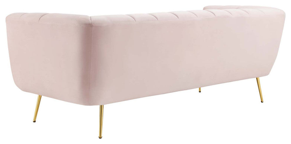 Tufted Sofa, Velvet, Pink, Modern, Living Lounge Room Hotel Lobby Hospitality