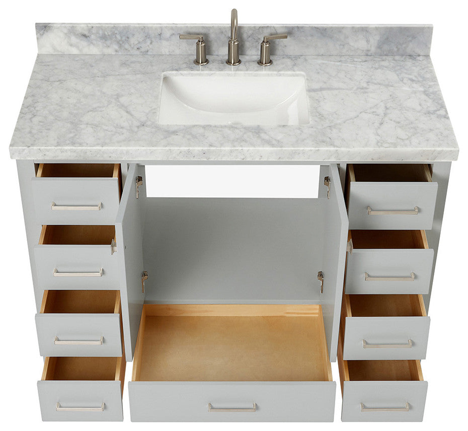 ARIEL Cambridge 49" Single Rectangle Sink Bathroom Vanity Grey With Marble Top