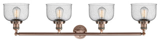 Large Bell 4-Light Bath Fixture, Seedy Glass, Antique Copper