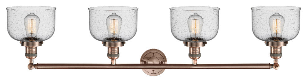 Large Bell 4-Light Bath Fixture, Seedy Glass, Antique Copper