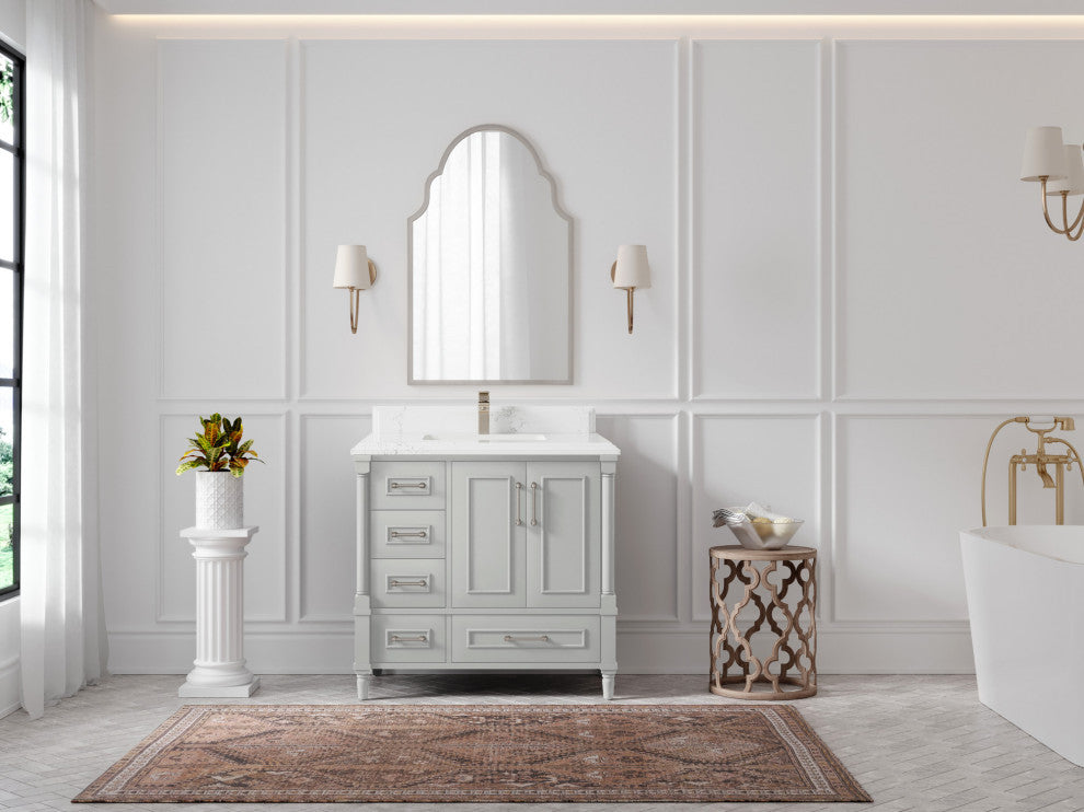 Aberdeen 36 Center Sink Bath Vanity in Coventry Gray 1.5" Empira Quartz