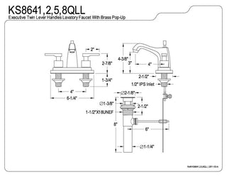 Executive Two Handle 4" Centerset Lavatory Faucet with Brass Pop-up