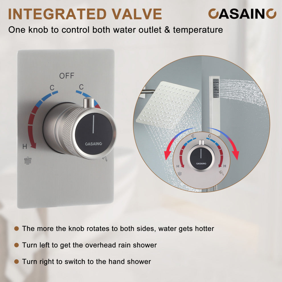 10inch Wall Mounted Rain Shower System With Handheld & Unique Shower Arm, Brushed Nickel