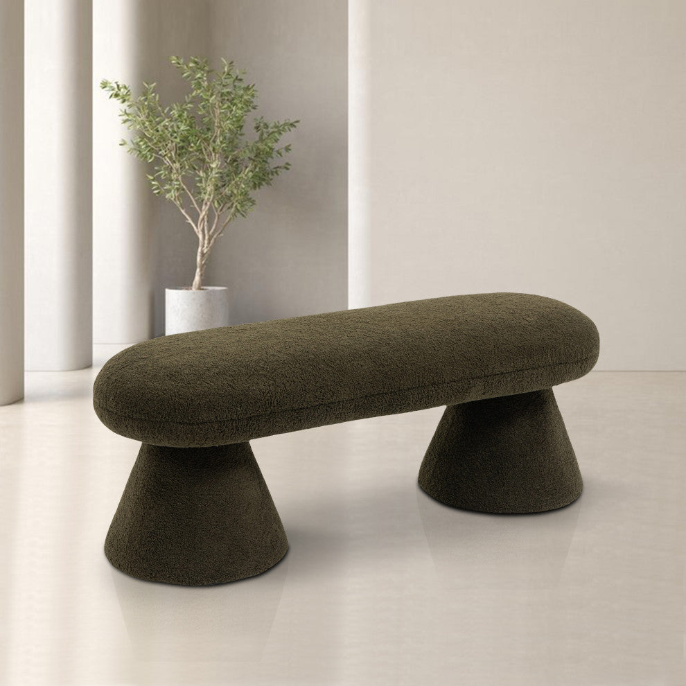 Drum Faux Shearling Teddy Fabric Upholstered Bench, Green