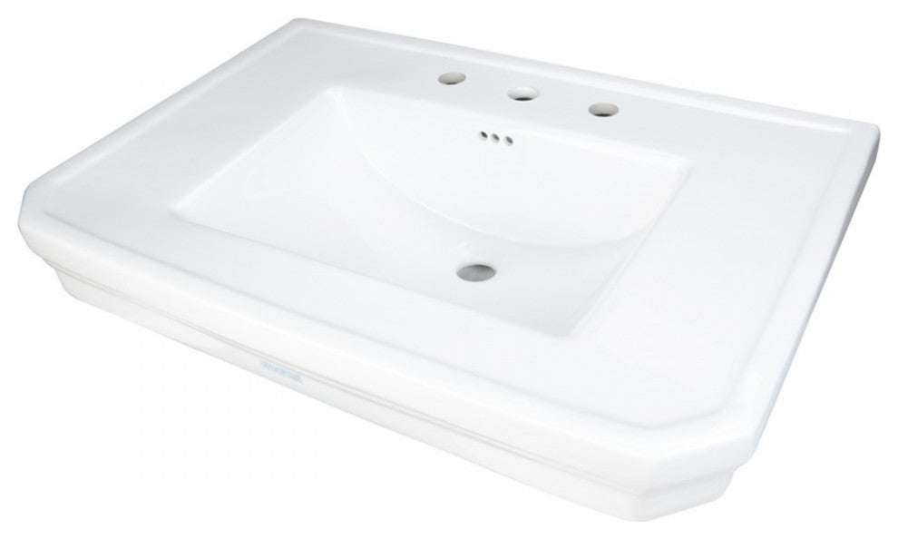 White Large Vitreous Victorian Pedestal Sink with Widespread Black Belle Faucet
