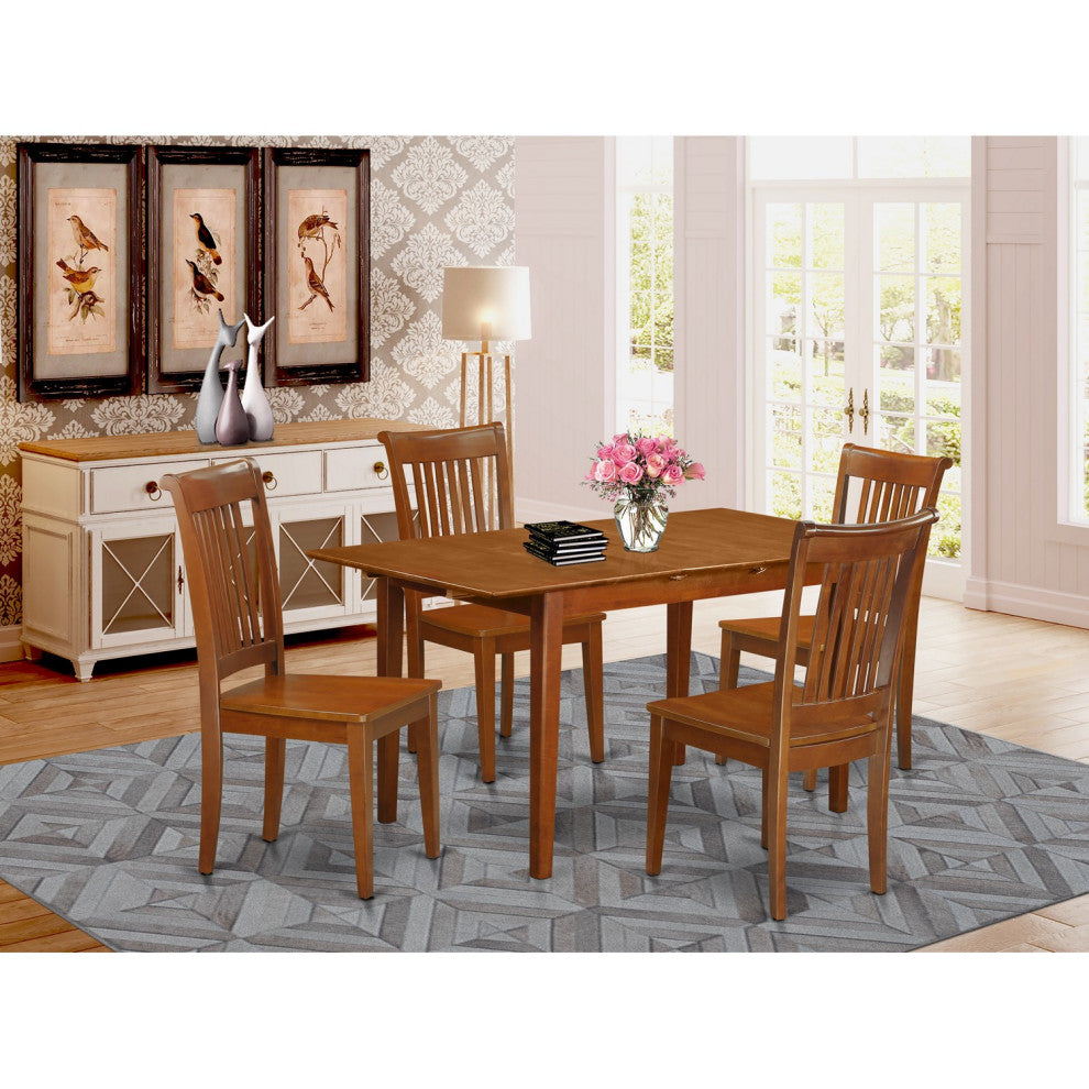 5 Pc Kitchen Table Set Table With Leaf And 4 Kitchen Chairs