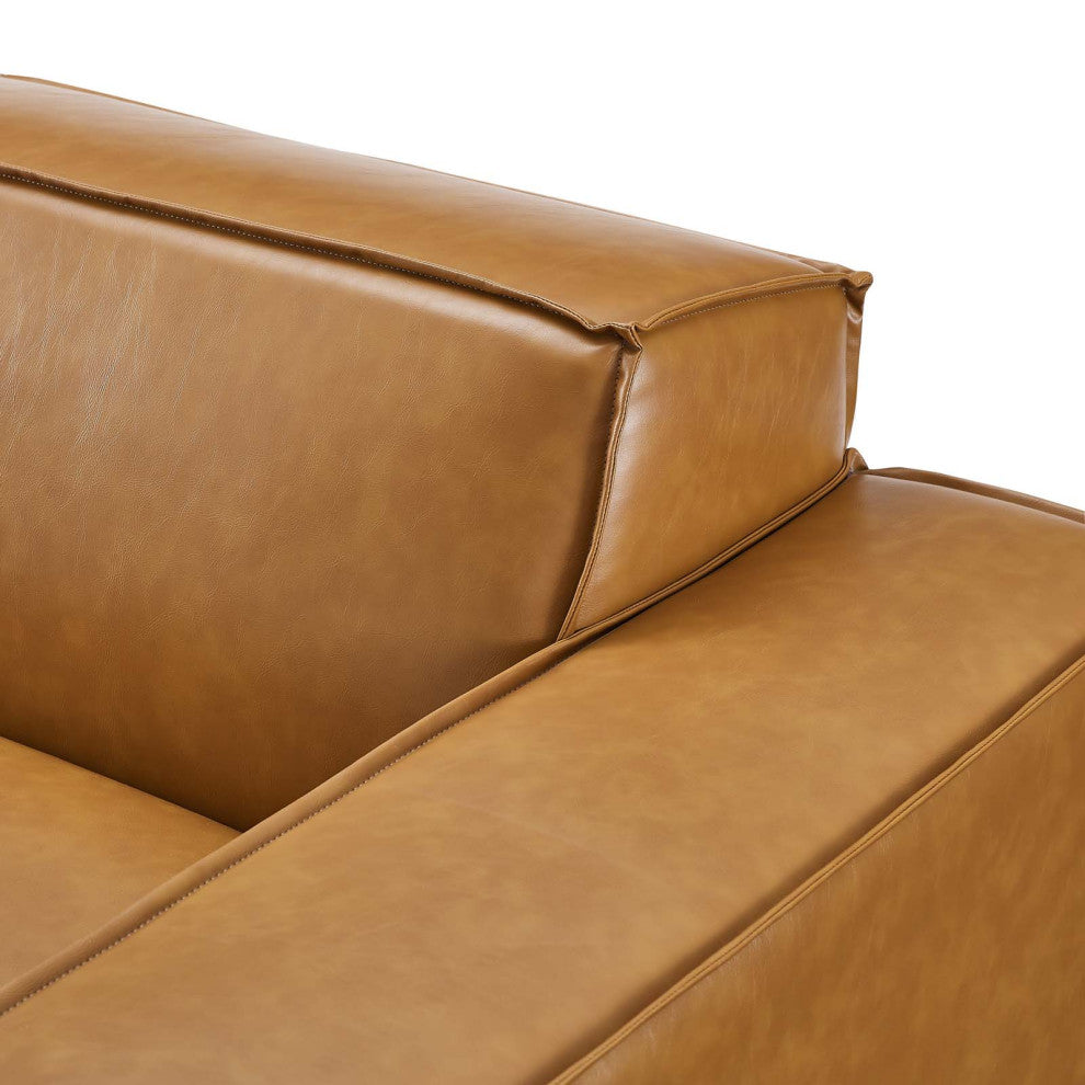 Sectional Sofa Set, Faux Vegan Leather, Tan, Modern, Living Lounge Hospitality
