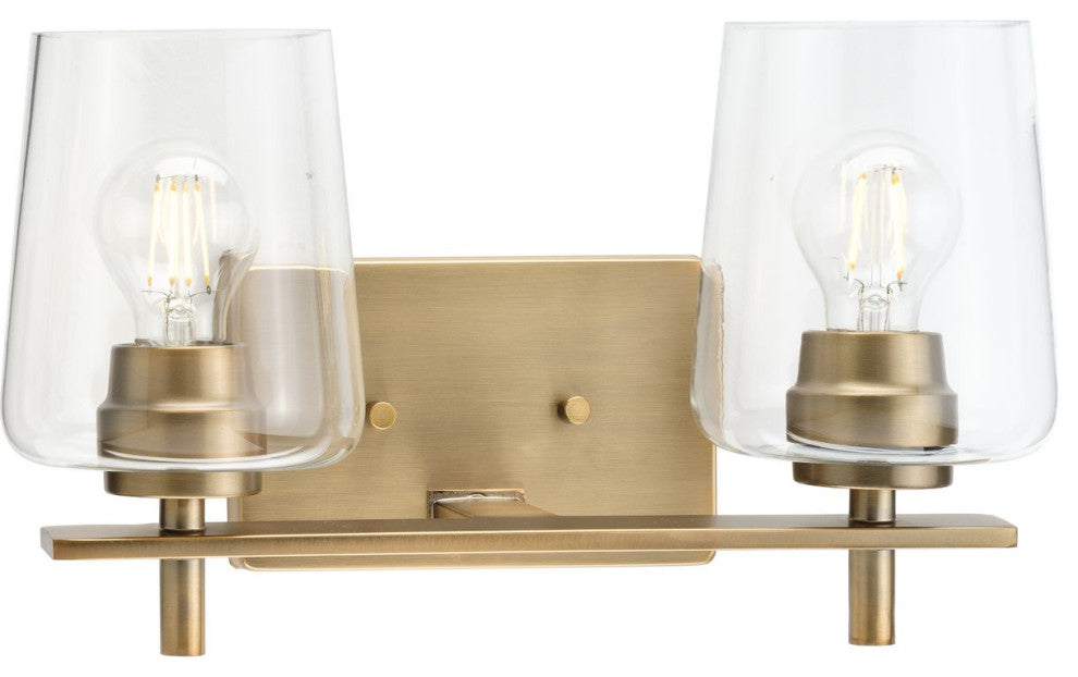 Calais 14.62" 2-Light Vintage Brass Clear Glass Bath Vanity Light