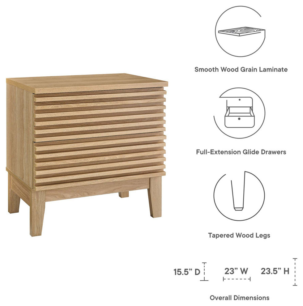 Render Two-Drawer Nightstand, Oak