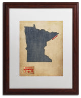'Minnesota Map Denim Jeans Style' Matted Framed Canvas Art by Michael Tompsett