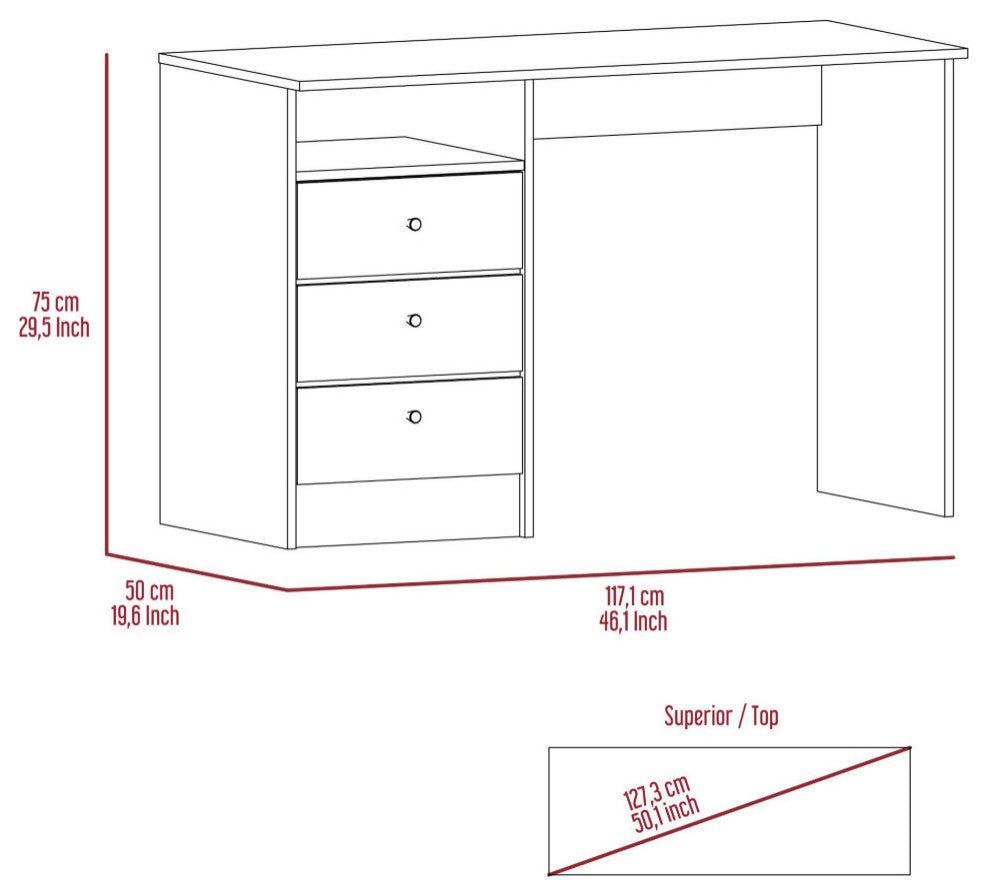 Naples 30-inch Tall Computer Desk with 3 Drawers, Smoky Oak
