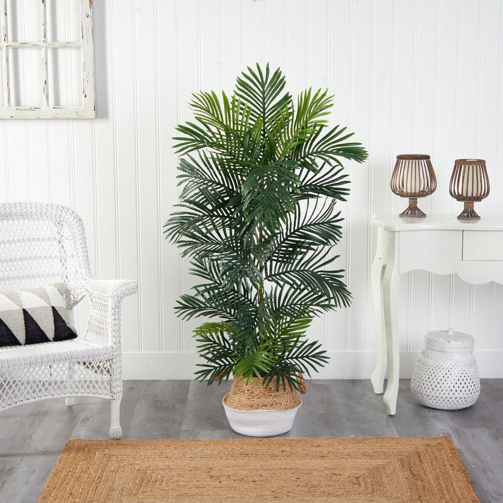 T2927 5 Areca Artificial Palm Tree in Boho Chic Handmade Planter UV Resistant