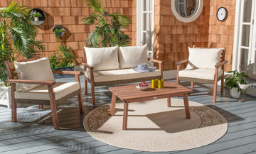 Safavieh Indoor-Outdoor Reid 4 Piece Living Set, Natural/Beige