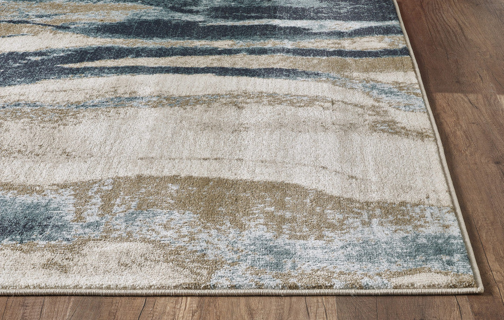 Avalon Wonder Watercolor Area Rug, Ivory/Blue, 2' X 7'7 Runner