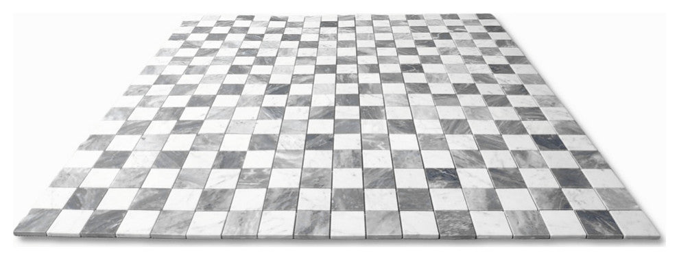 Carrara White Bardiglio Gray Marble Checkerboard Mosaic Tile Polished, 1 sheet