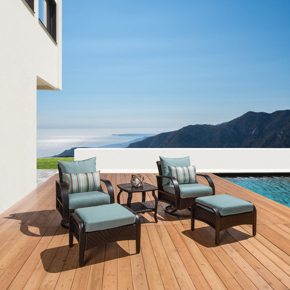 Barcelo 5 Piece Sunbrella Outdoor Patio Motion Club Seating Set, Bliss Blue
