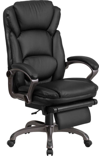 High Back Black Leather Executive Reclining Office Chair-Padded Armrests