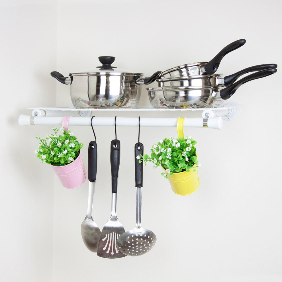 Single Shelf With Hanger, White, White