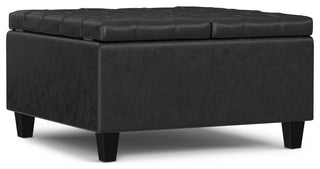 Harrison Small Square Coffee Table Storage Ottoman, Distressed Black