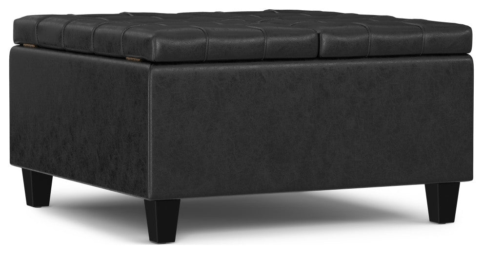 Harrison Small Square Coffee Table Storage Ottoman, Distressed Black