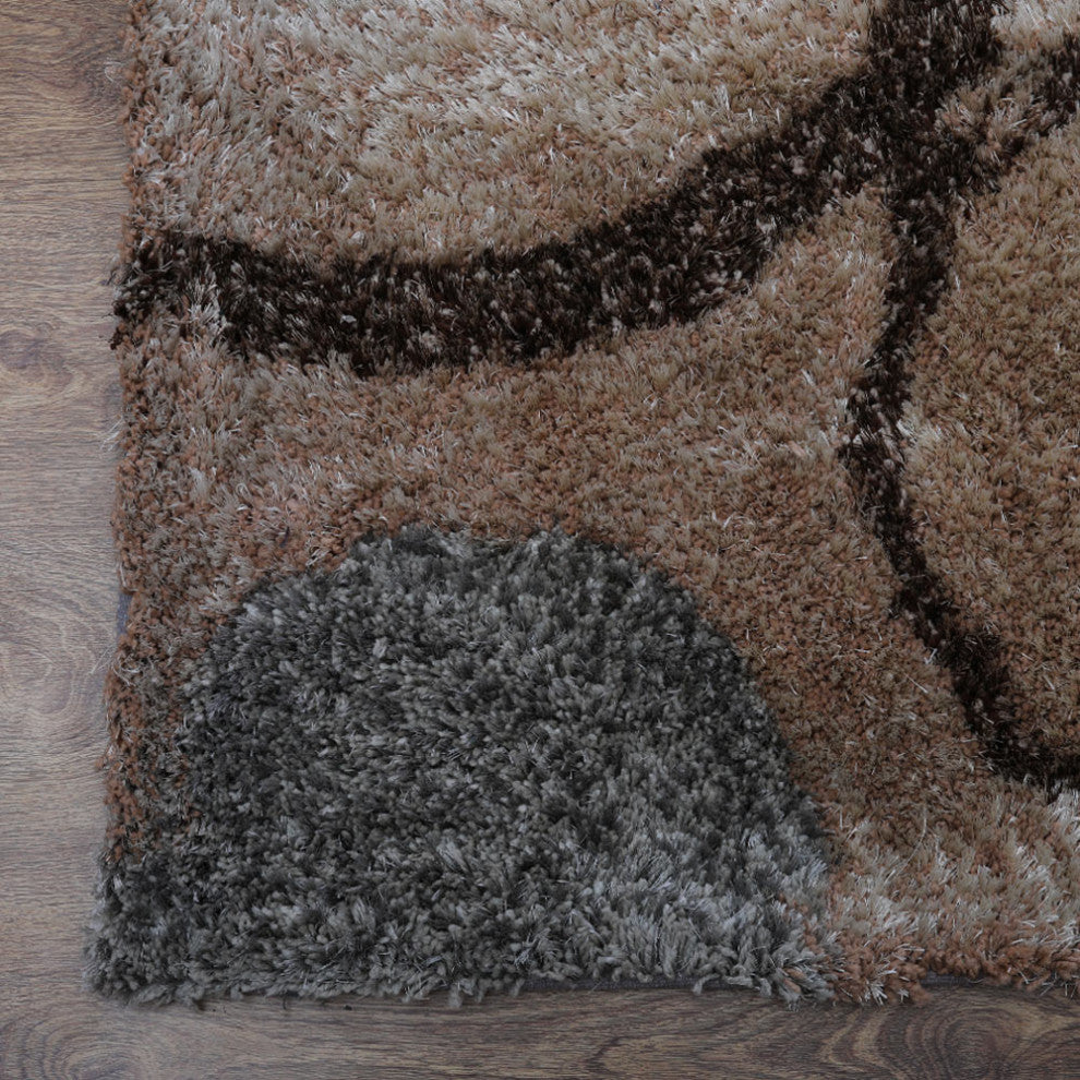 Hand Tufted Shag Polyester Area Rug Geometric Beige Multicolor, [Rectangle] 10'x14'
