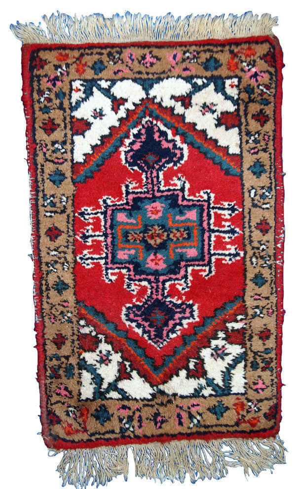 Handmade vintage Persian Hamadan rug 1.3' x 2' (39cm x 63cm) 1960s