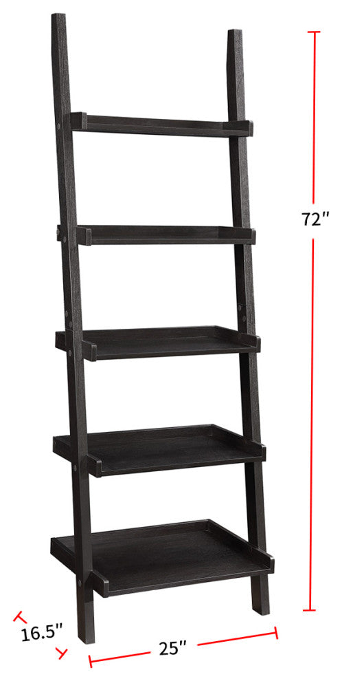 5-Shelf Wood Ladder Bookcase, Cappuccino
