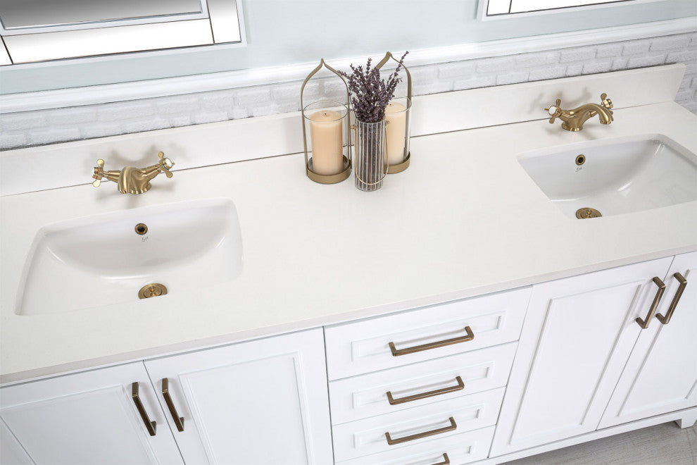 Albia Collection 72" Bathroom Vanity With Sink, Mirror, Countertop, White