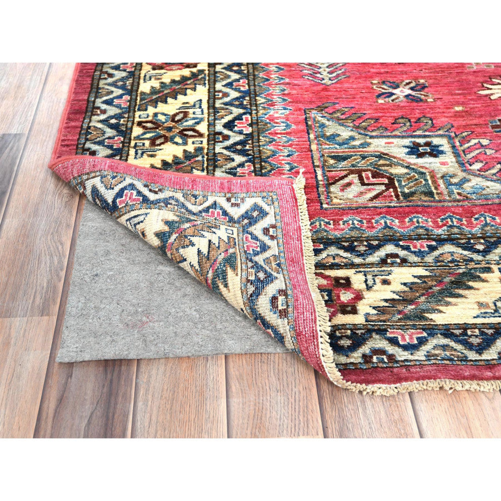 Taffy Pink, Natural Wool Hand Knotted, Afghan Super Kazak Rug, 6'0"x8'9"