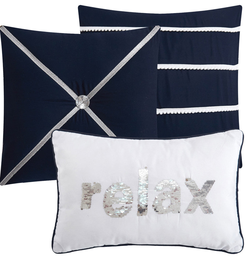 Odayle Damask 6- Piece Bedding Comforter Set, Navy, King