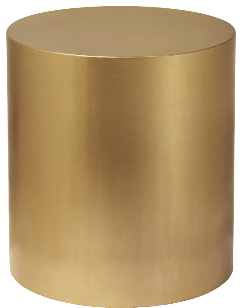 Cylinder Round Durable Metal End Table, Brushed Gold