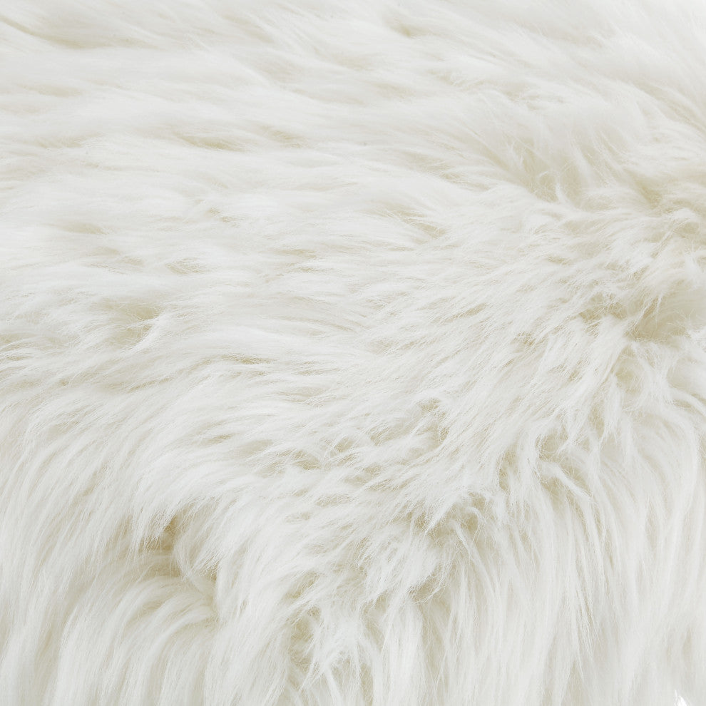 Oria Faux Fur X-Leg Gold Base Ottoman, White/Gold