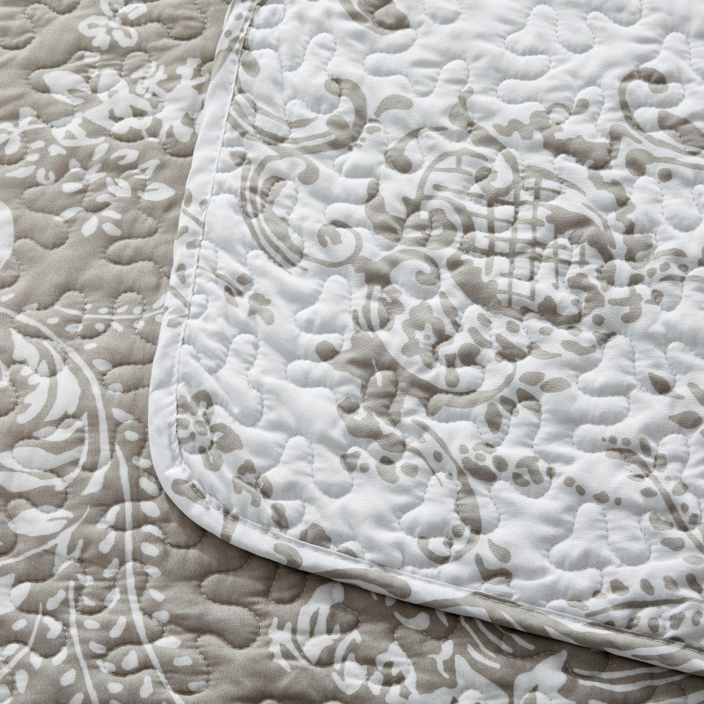 LA Boheme 5 Piece Printed Bed Spread Set, Taupe, Queen