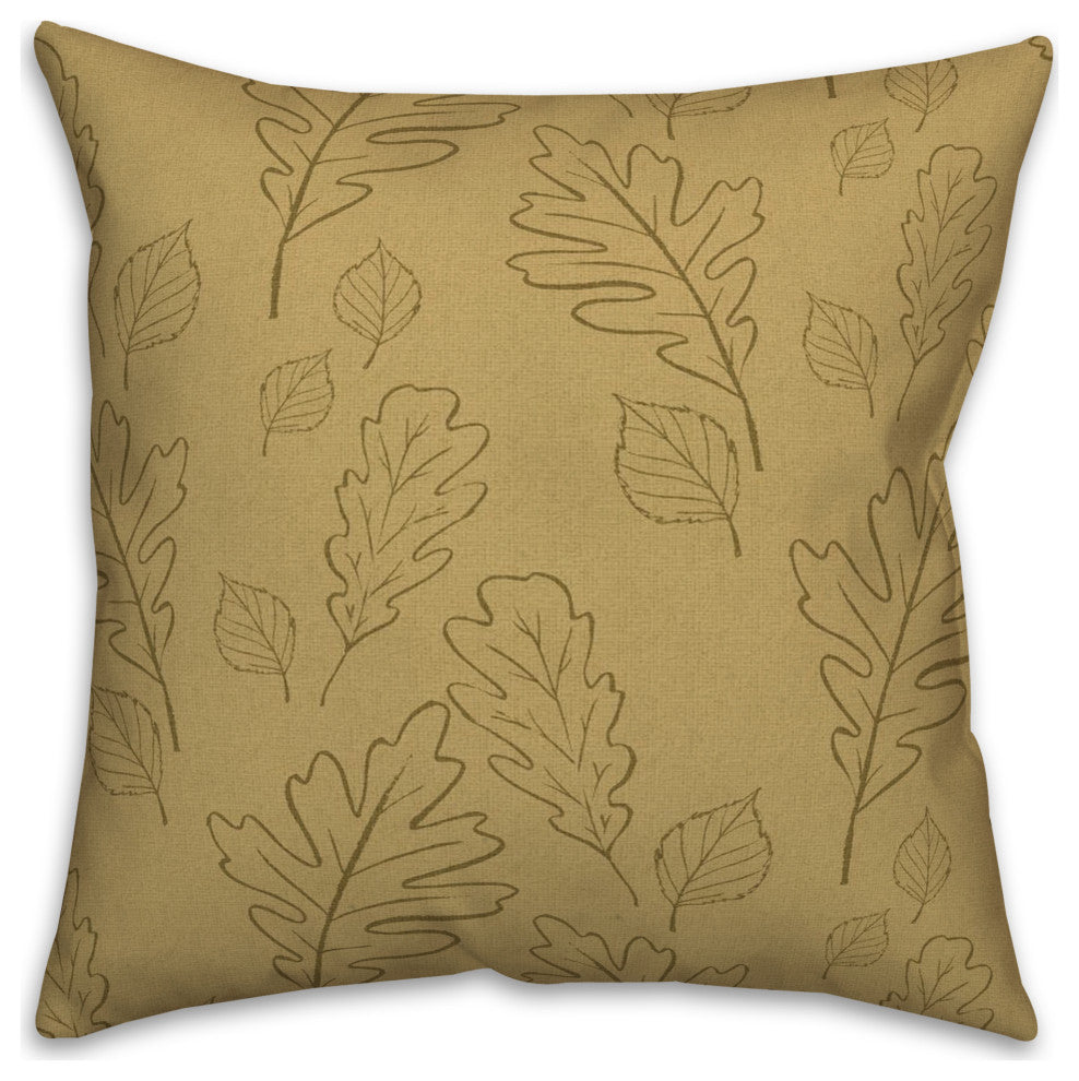 Mustard Yellow Large Leaf Pattern 18x18 Spun Poly Pillow