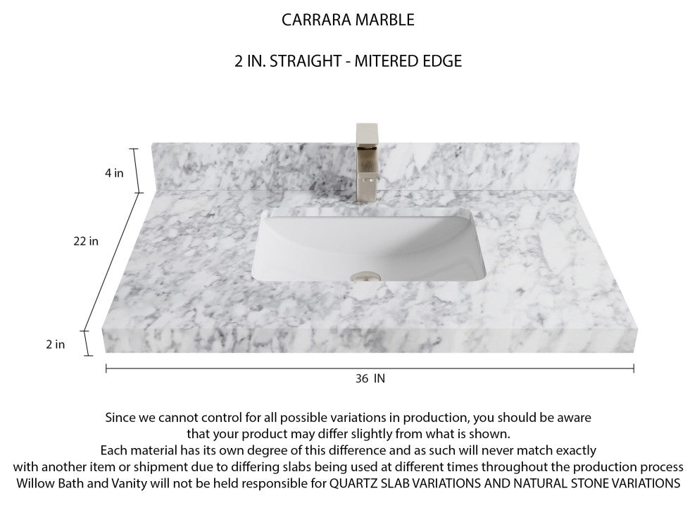 Sonoma 36 Center Sink Bath Vanity in Light Natural Teak with 2" Carrara Marble