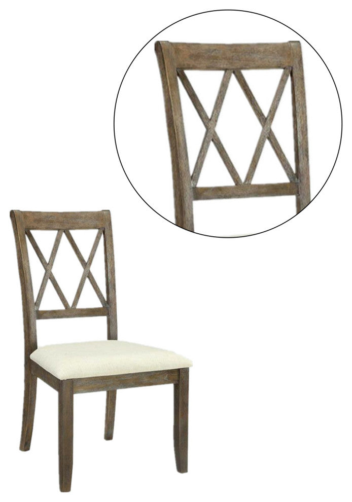 Set of 2 Linen Upholstered Side Chair, Beige/Salvage Brown