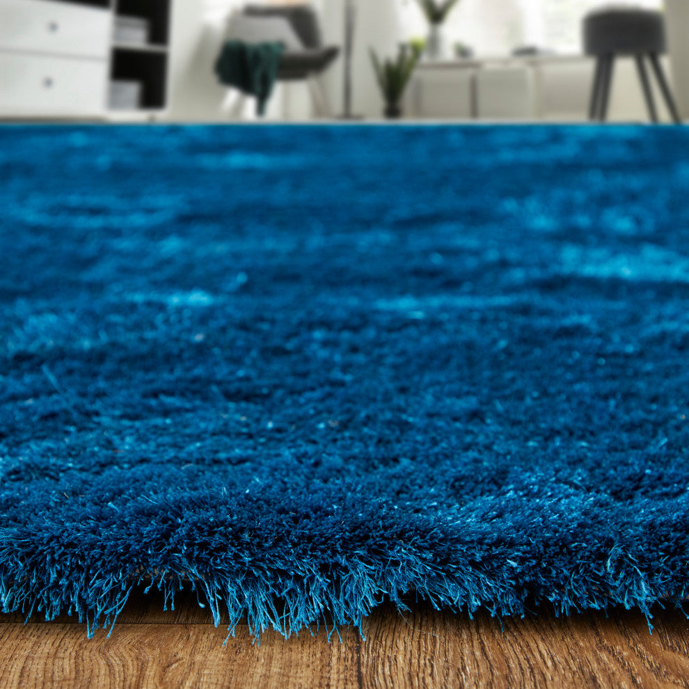Weave & Wander Melba Plush Shag Rug, Teal, 4'9"x7'6"