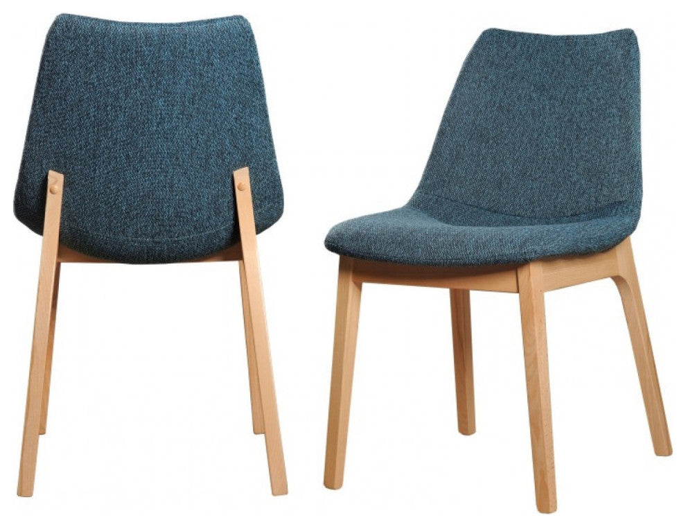 Set of Two Blue Fabric Dining Chairs