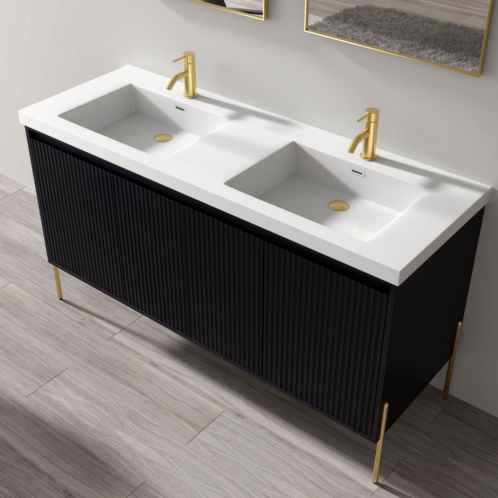 Flutie 60" Bathroom Vanity Kit, Charcoal, Double White Sink