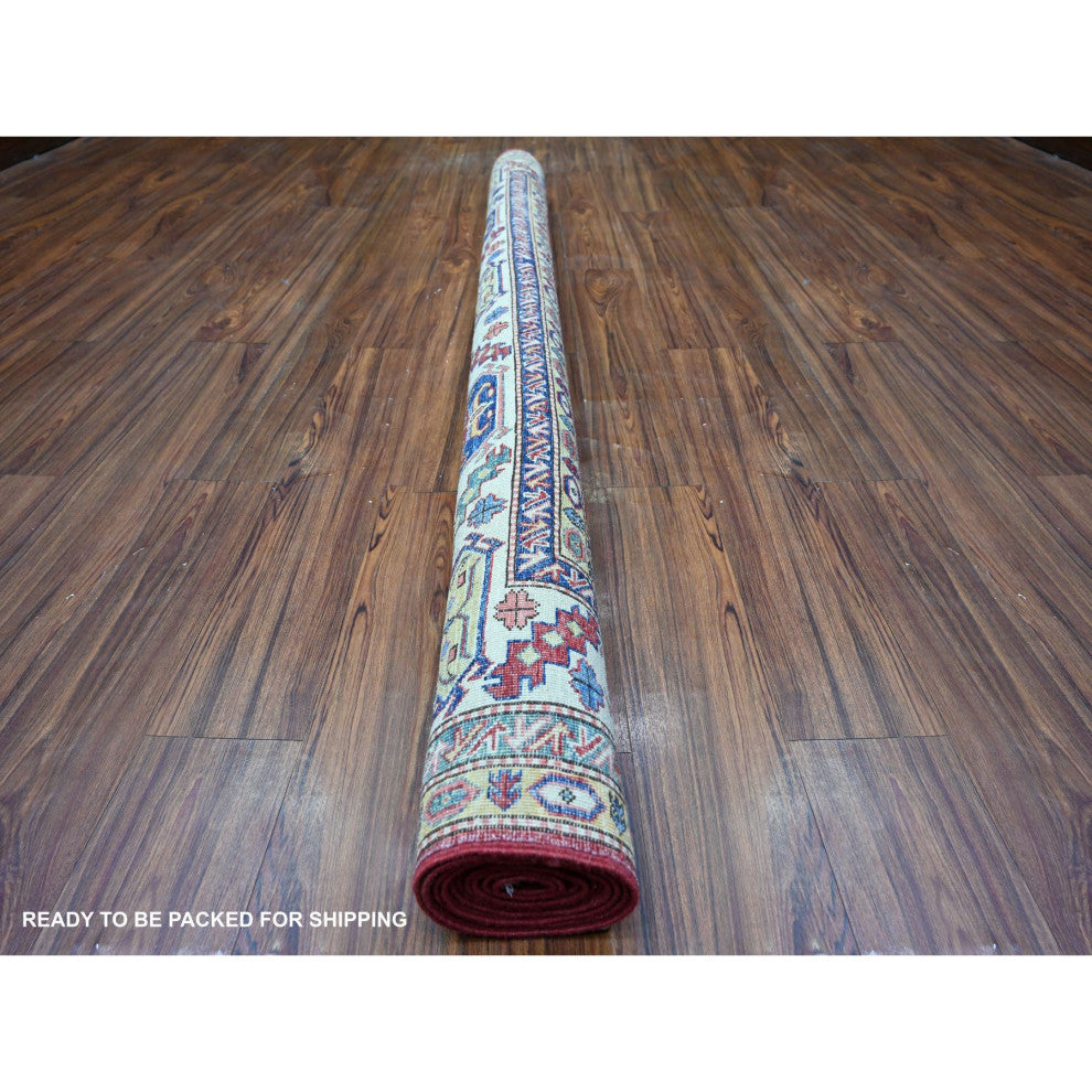 Rusty Red 100% Wool Afghan Super Kazak Weave Hand Knotted Rug, 6'11"x9'8"