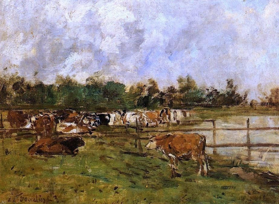 Eugene-Louis Boudin Cows in the Meadow, 21"x28" Wall Decal