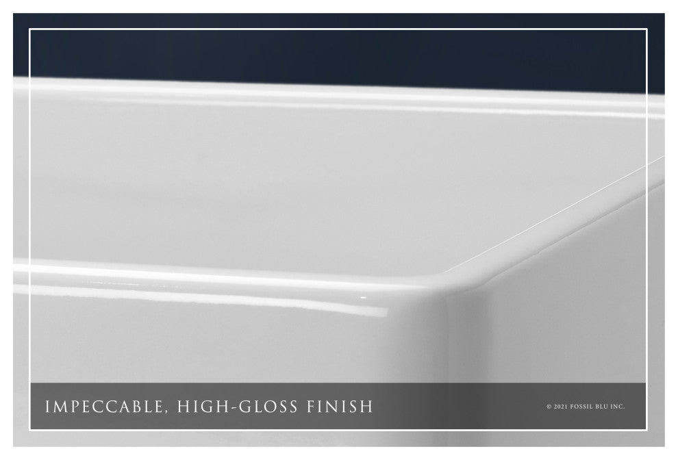 Luxury 33-Inch SOLID Fireclay Farmhouse Sink in White with Accs, Flat Front